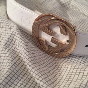 Gucci belt white gold buckle